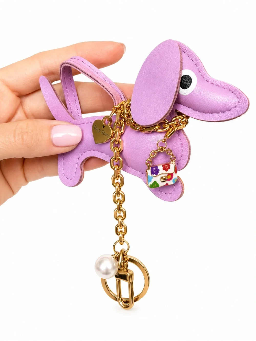 Charm Tory Toro Handmade Lavender Pink Leather Dachshund Bag Charm NWT 🐶💜